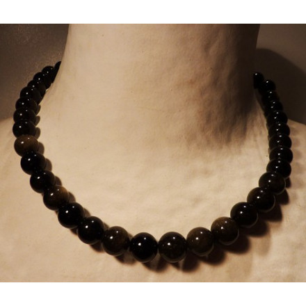 collier en obsidienne argentée