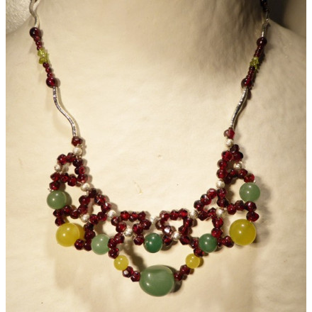 collier grenat, serpentine et aventurine