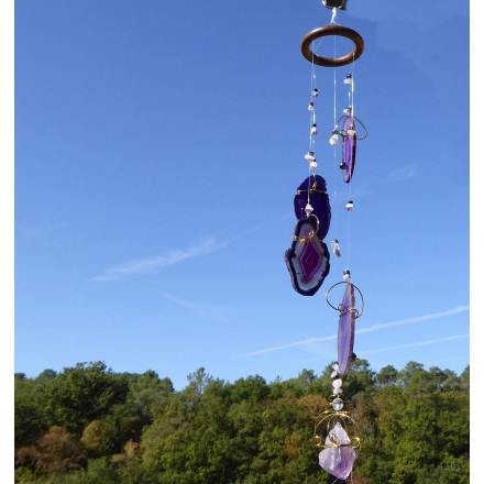 Suspension minérale avec 4 agates violette