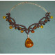 Gemstone Amber Tiger Eye Coton Choker, Tatting Necklace, Confortable, Creation LE SAULE REVEUR