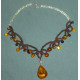 Gemstone Amber Tiger Eye Coton Choker, Tatting Necklace, Confortable, Creation LE SAULE REVEUR