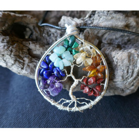 Tree of Life Chakras stones, Rainbow Gemstone Pendant Création LE SAULE REVEUR