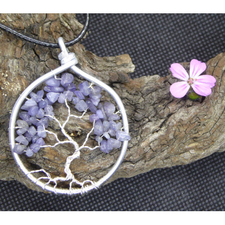 Arbre de Vie en Tanzanite, Pendentif en pierre bleue, Pierres précieuses, Chakra de la voix