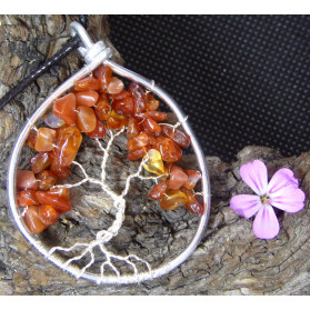 Cornelian Tree of Life Pendant, Orange GEmstone Pendant, LE SAULE REVEUR Creation