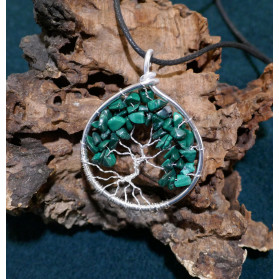 Malachite Tree of Life Pendant, Green Gemstone Jewelry, Heart Chakra, LE SAULE REVEUR Creation