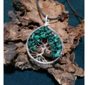 Malachite Tree of Life Pendant, Green Gemstone Jewelry, Heart Chakra, LE SAULE REVEUR Creation