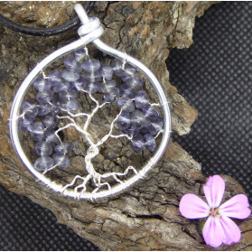 Iolite Tree of Life Pendant, Blue Stone Jewel, Voice Chakra, Creation LE SAULE REVEUR