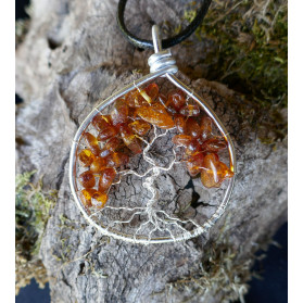 Amber Tree of Life Pendant, Orange Gemstone Pendant, LE SAULE REVEUR