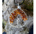 Amber Tree of Life Pendant, Orange Gemstone Pendant, LE SAULE REVEUR