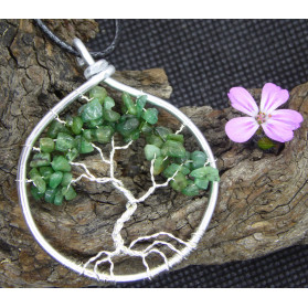 Arbre de Vie en Emeraude, Pendentif en Pierre Précieuse Verte, Creation LE SAULE REVEUR