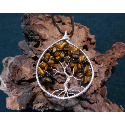 Tiger Eye Tree of Life Pendant, Protection Stone Pendant, Creation LE SAULE REVEUR