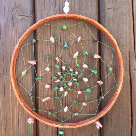 Zen Green Pink Gemstone Dreamcatcher, Malachite, Rhodonite, Creation LE SAULE REVEUR