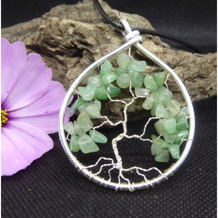 Green Aventurine Stone Tree of Life Pendant