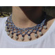 Moostone Lapis Lazuli Sparkling blu and silver coton Choker Necklace