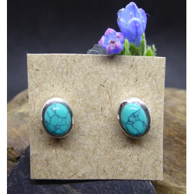 Boucles d'Oreille Puce Turquoise et Argent