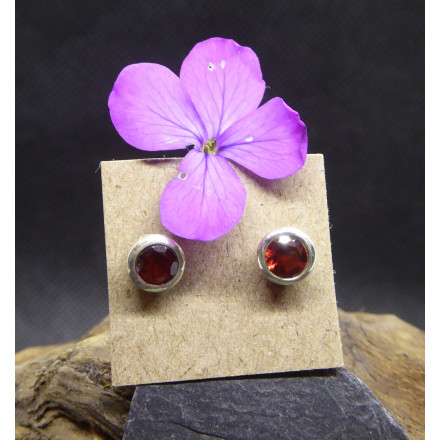 Garnet and Silver Stud Earings