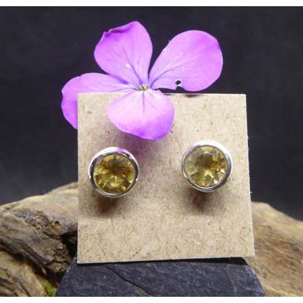 Boucles d'Oreille Clou en Citrine et Argent