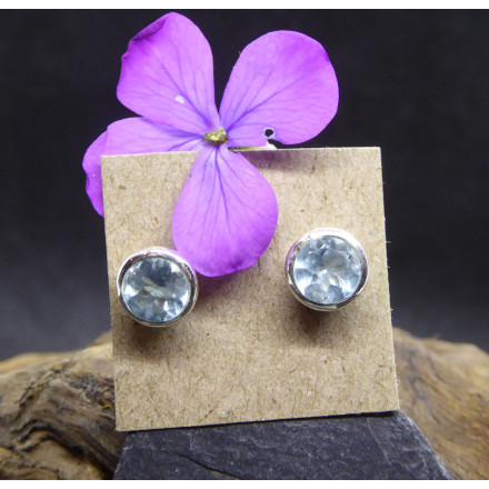 Aqua Marina and Silver Stud Earings