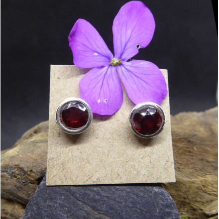 Garnet and Silver Stud Earings