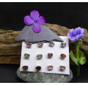 Boucles d'Oreille Puce en Argent Tourmaline verte et rose
