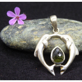 Dolpins Silver and Peridot Pendant