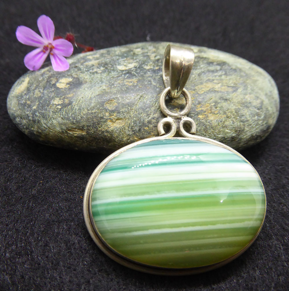 Green Striped Agate and Silver 925 Pendant Striped Agate Pendants 74 00