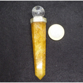 Yellow Quartz Energy Stick with Rock Crystal Ball