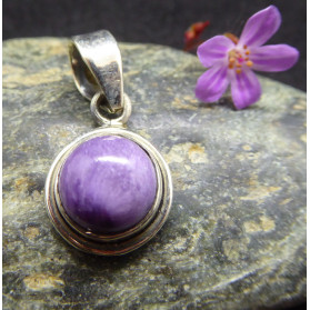 Pendentif en Charoite et Argent de forme Ronde