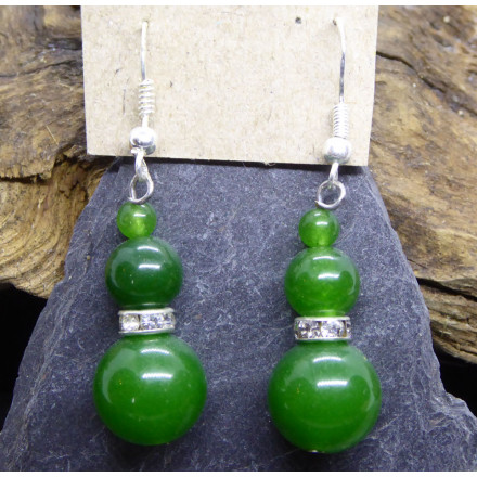 Boucles d'Oreille en Jade et Strass