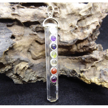 Rock Cristal Pendant with Chakras Stones