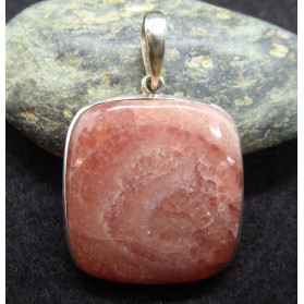 Rhodocrosite and Silver Square Pendant