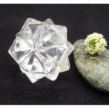 Great Star Icosahedron in Rock Crystal