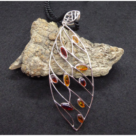 Leaf like Amber Silver Pendant