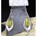 Green Amber Silver Earrings