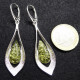 Green Amber Silver Earrings