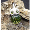 Owl amber Silver Pendant