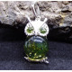 Pendentif Chouette en Ambre Vert et Argent